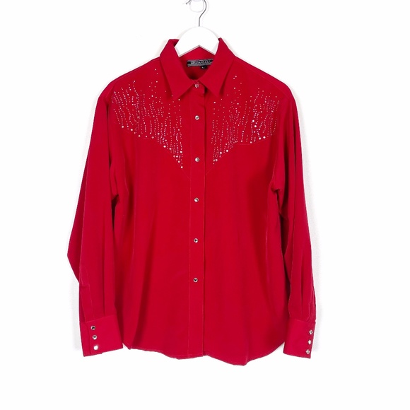 Vintage Red Rhinestone Western Blouse Size… - Picture 1 of 9